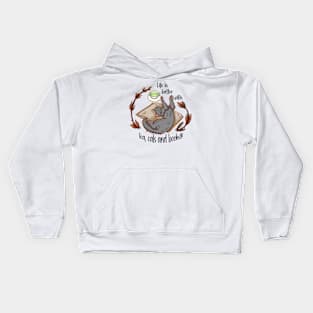Life is better with tea, cats and books - Gray cat Kids Hoodie